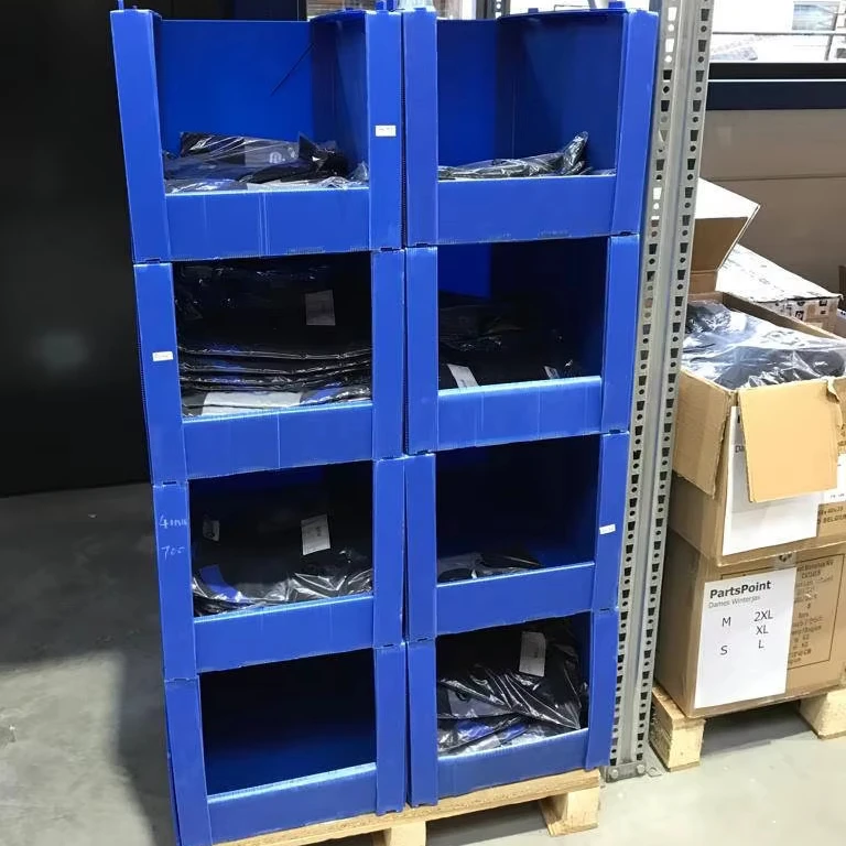 Front Opening Warehouse Storage Correx Bin Plastic Corrugated Stackable Storage Box Picking Bin for Clothing Storage