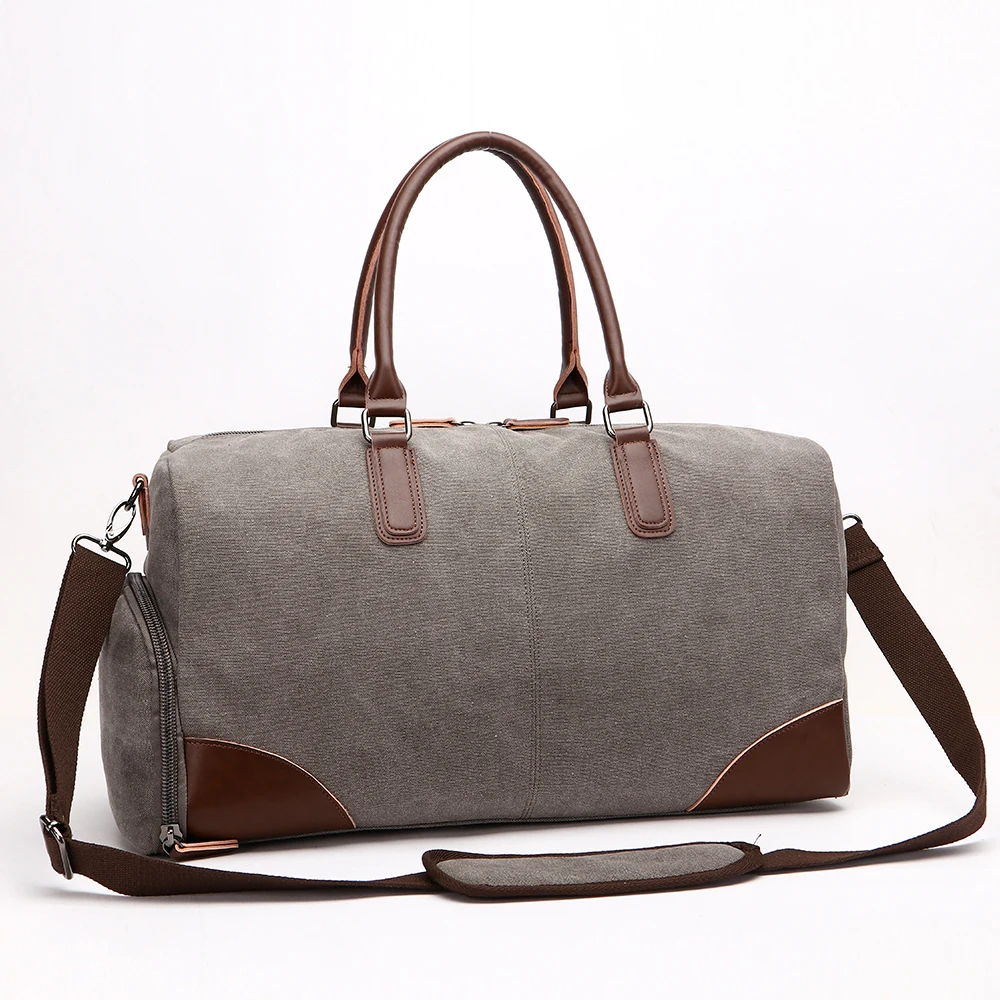 ZUOLUNDUO leather handle gym bag with shoe compartment duffle bag custom logo,canvas weekend bag