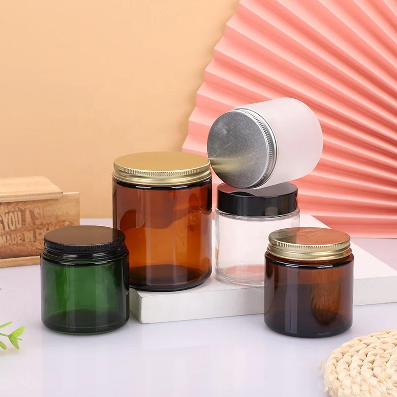 LD27P 4oz 6oz 8oz  Wholesale Multi-sizes Empty Amber Glass Candles Jars Candle Containers With Metal Lids