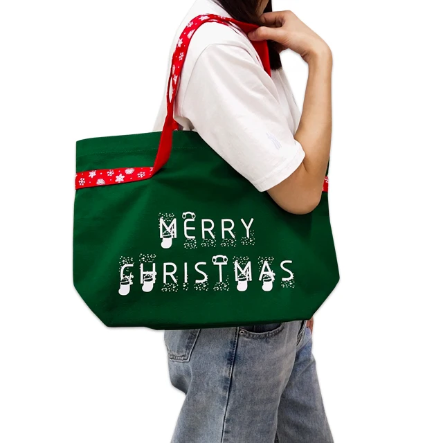 Custom New Style High-Capacity Christmas Pattern Shopping Tote Canvas Shoulder Bags