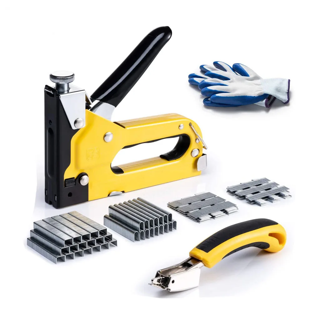 Staple Gun Heavy Duty DIY  4 in 1 Stapler Gun with 6000 Staples Remover  Manual Brad Nailer Power Adjustment Stapler Gun