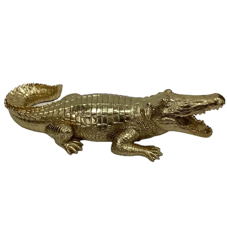 Customized gold and silver resin office living room decorative fiberglass crocodile statue animal crocodile decor