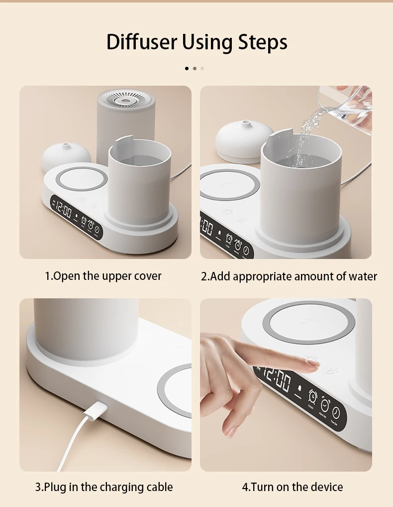 2024 New High Quality Ultrasonic Mist Humidifier Multifunction Aroma Diffusers with Music Speaker, Clock, LED Night Light
