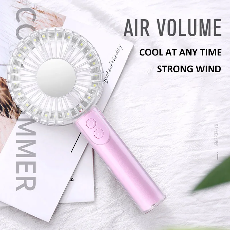 Новый продукт ручной хрустальный вентилятор зеркало для макияжа светодиодный мини-вентилятор с держателем телефона