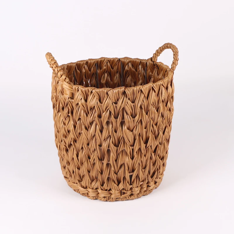 Wholesale Custom Decorative Basket Round Handmade Woven Plastic Rattan Storage Basket For Organizer