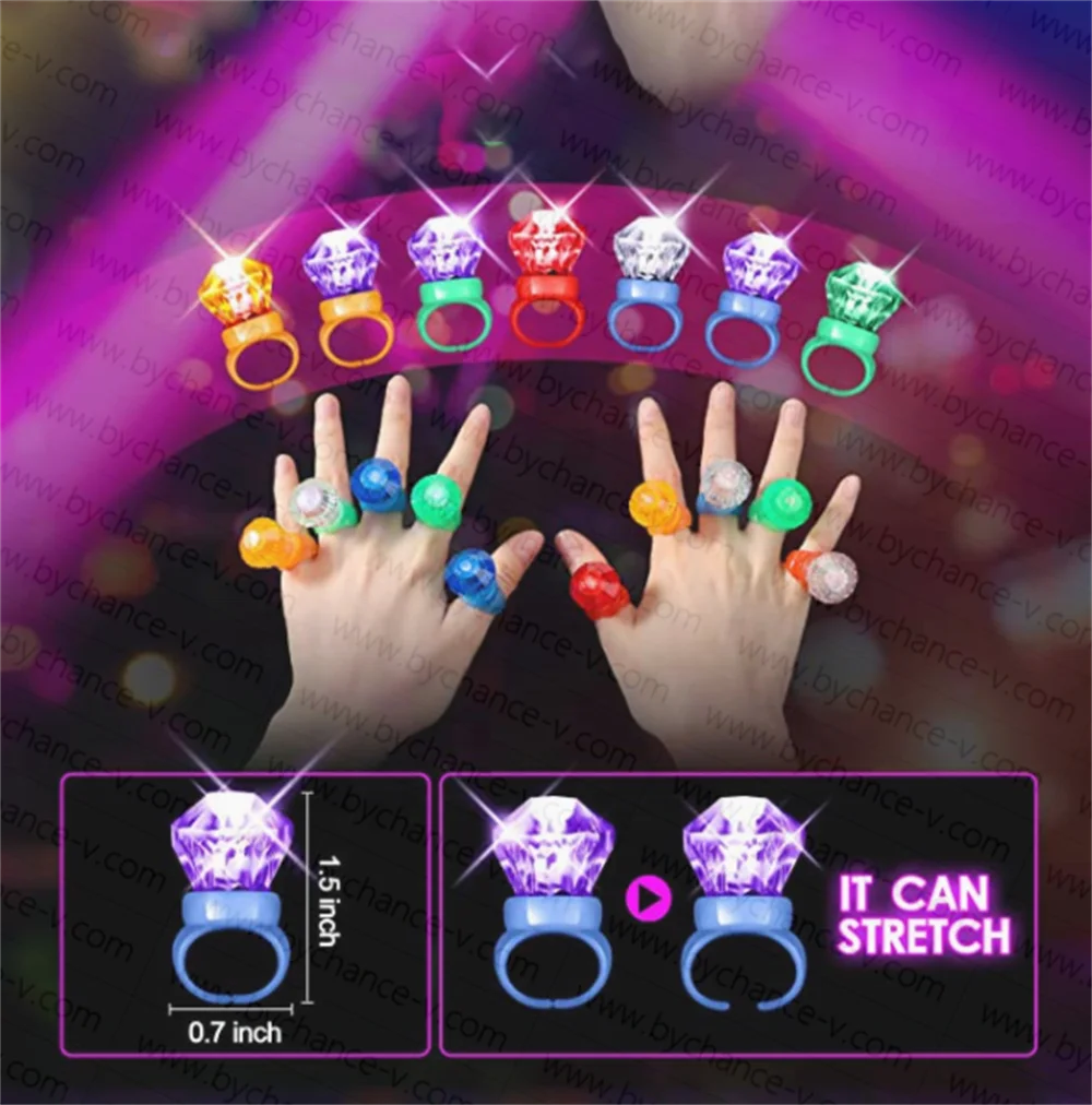 wholesale cheap kids party supplies LED light up finger rings glowing diamond ring flashing party funny costume accessories
