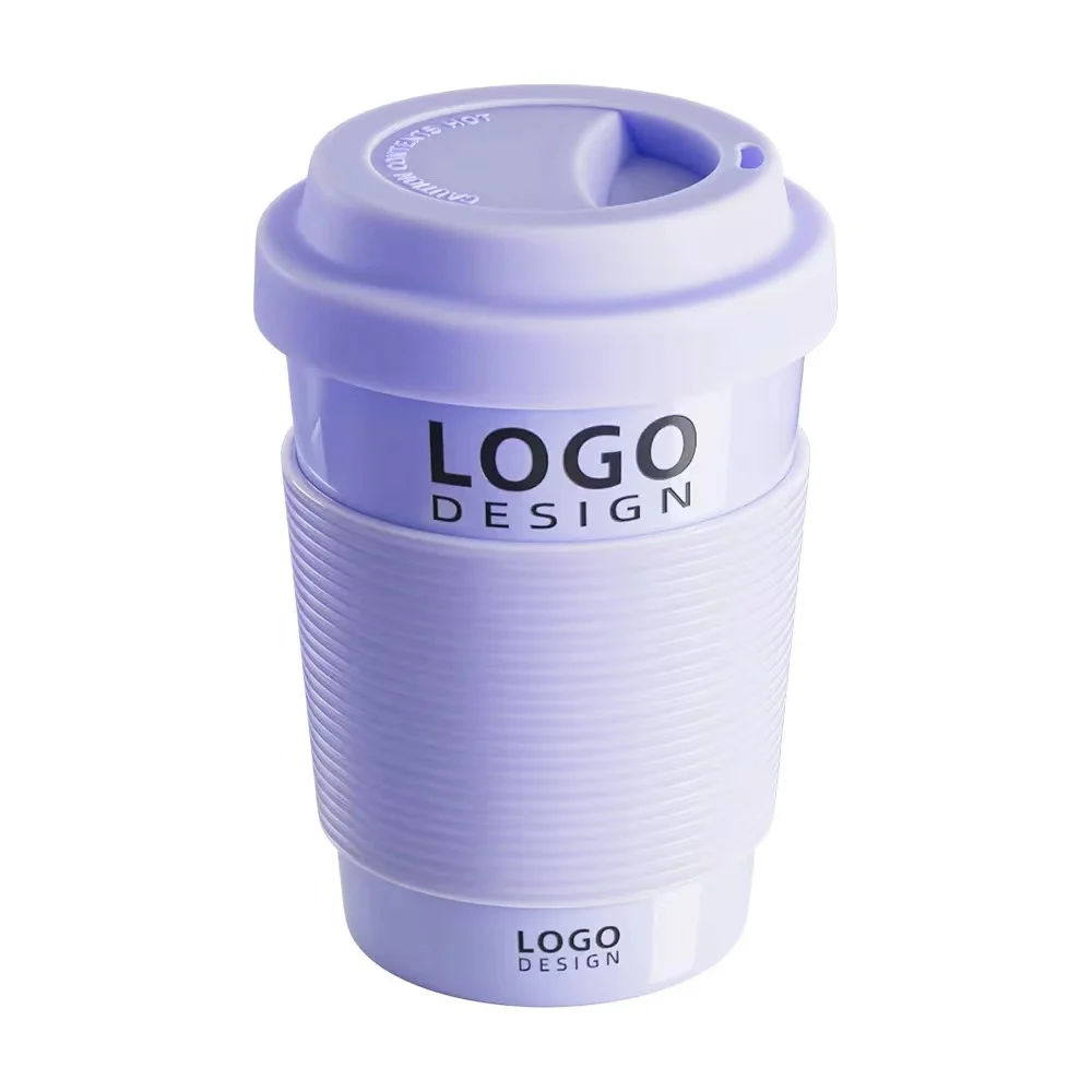 Do Not Contain Melamine Bioplastics 350 ml Bamboo Fiber Coffee Cup Mug Portable Microwave Oven Equipped with Silicone Cover