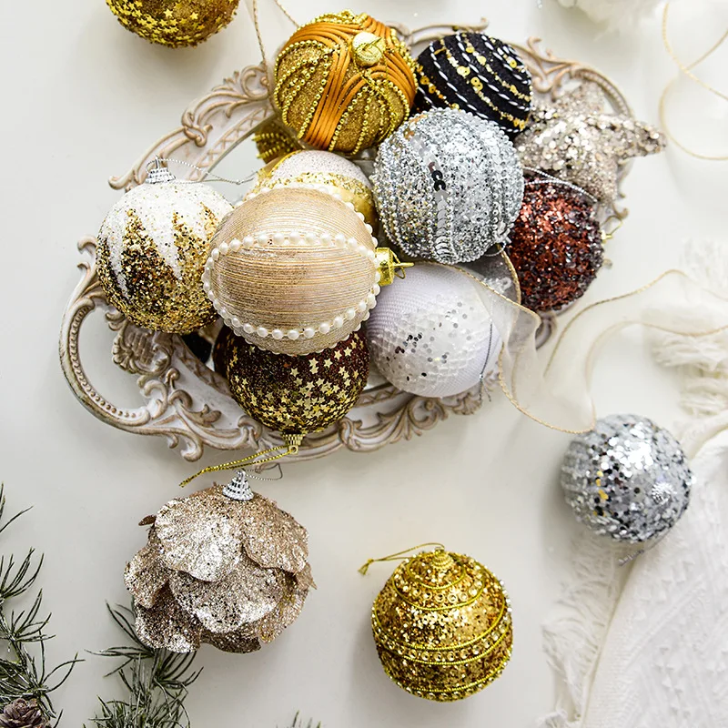 Golden and Red Christmas Balls, Christmas Tree Decorative Hanging Balls, Color Balls Holiday Decorative Ball Pendants