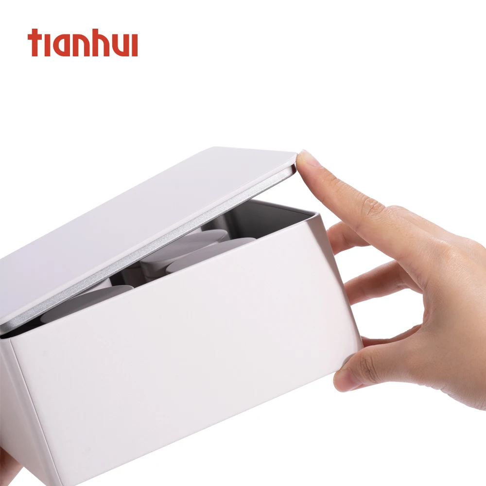 Tianhui Square Coloured Custom Black Metal Boxes with Six Tins Set for Loose Tea Leaves Gift Packaging Set