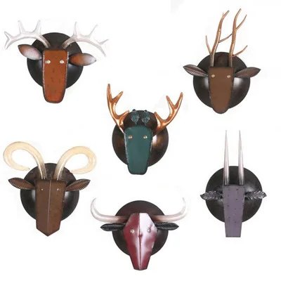 miknow american retro animal deer head sculpture wall metal art bar wall decor for entrance interior