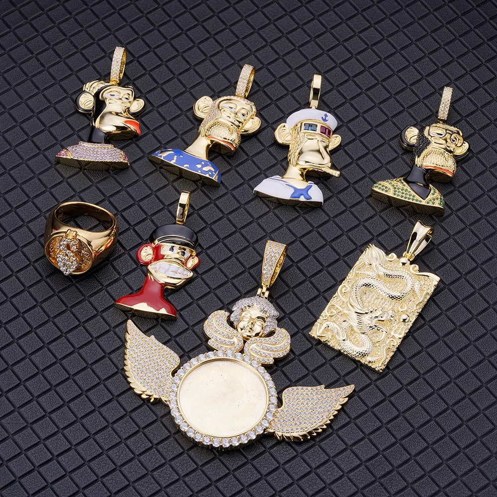 Creative Design Red Black White Zircon Enamel Smile Monkey Animal Different Style Trend Hallow Cage NFT Silver Pendant for men