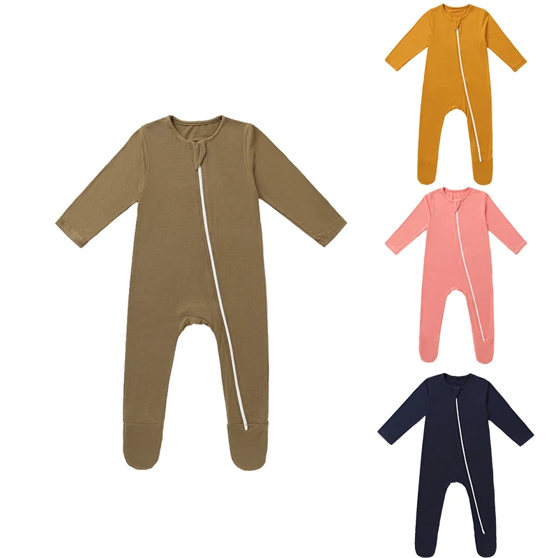 Hot Sales Bamboo Fiber jumpsuit Spandex clothes Custom Print Infant Pajamas Soft Breathable Zipper Baby Rompers