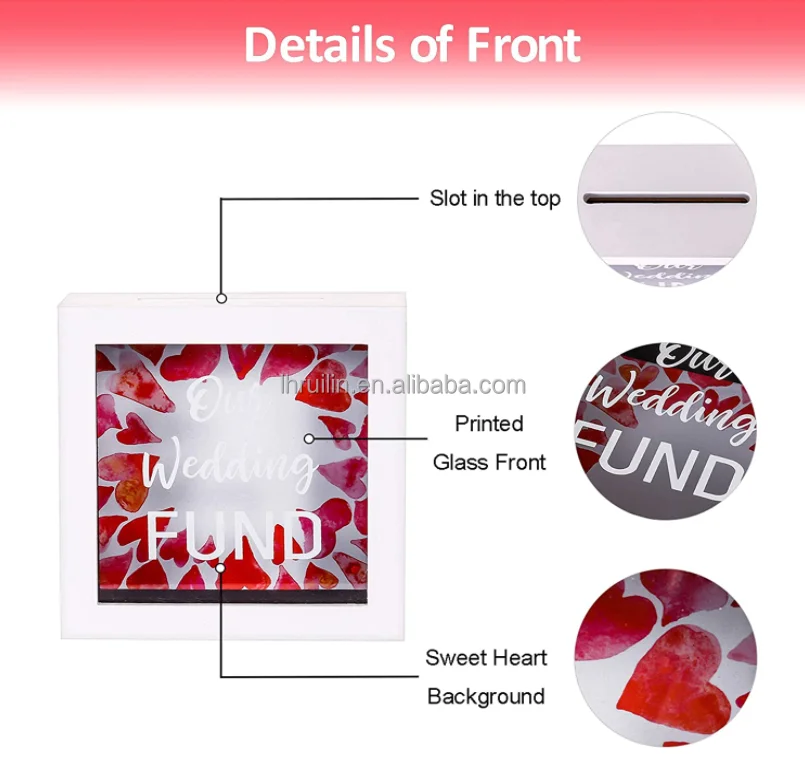 6*6inch  Wooden Transparent Money Can Coin Saving Box Piggy Bank Storage Wooden Money Coin Box