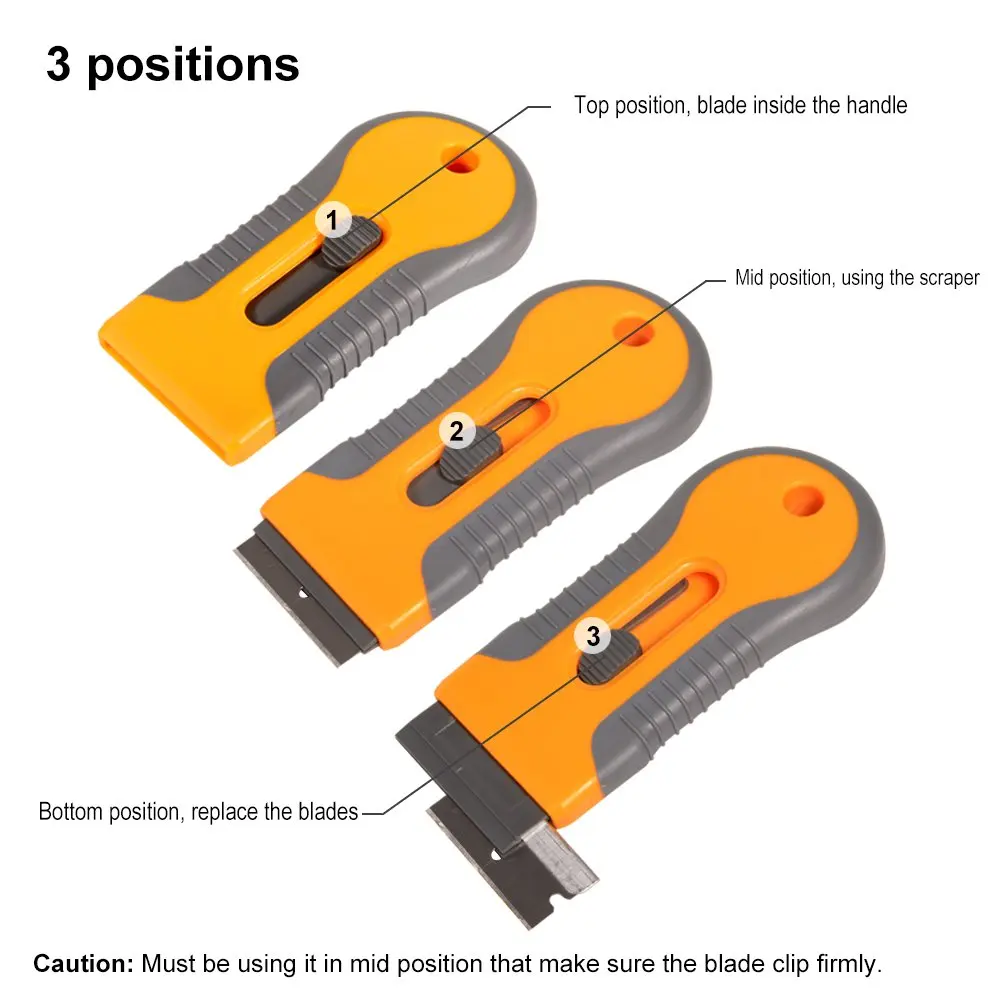 Razor Blade Scraper,  Plastic Retractable Glass Scraper with Extra Razor Blades, Windshield Sticker Remover