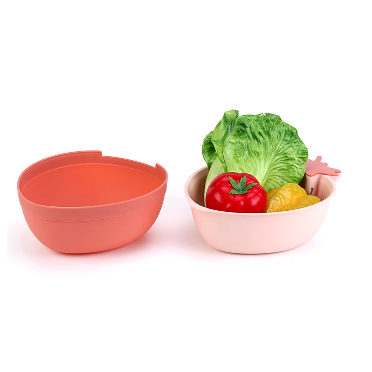 Custom Lovely Strawberry Shape Double Layer Fruit Colander Set Plastic Drain Basket With Small Storage Box