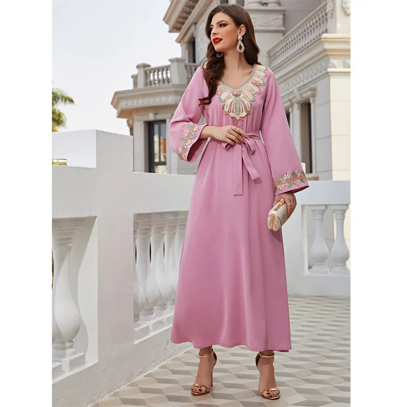 Ladies party dress Wholesale cotton gown Dubai Arabian Desi Ladies pink dress