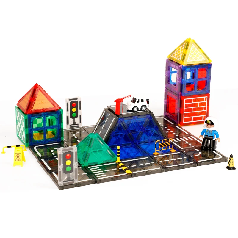 New Onshine 70pcs STEM Urban Traffic 3D Road Magnetic Tiles Building Colorful Block Bricks Toy Blocks Toys