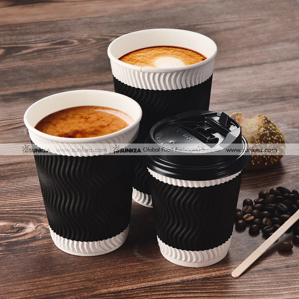 Sunkea biodegradable Anti-scalding coffee ripple wall paper cup
