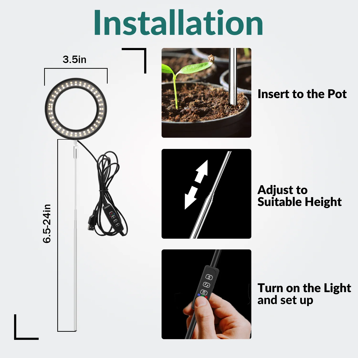 LED grow light 12W for small plant table light dimmable with timer Grow Lights for Indoor Plants,  with USB
