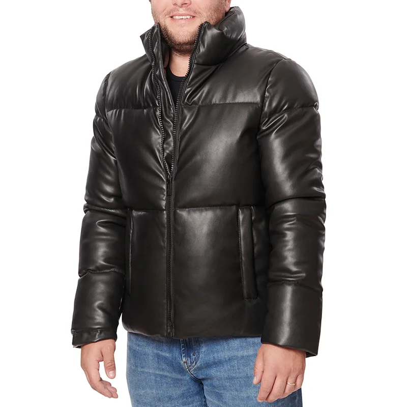 High Quality Quilted Faux Leather Puff Jacket Winter Down Coat Goose Jacket For Men