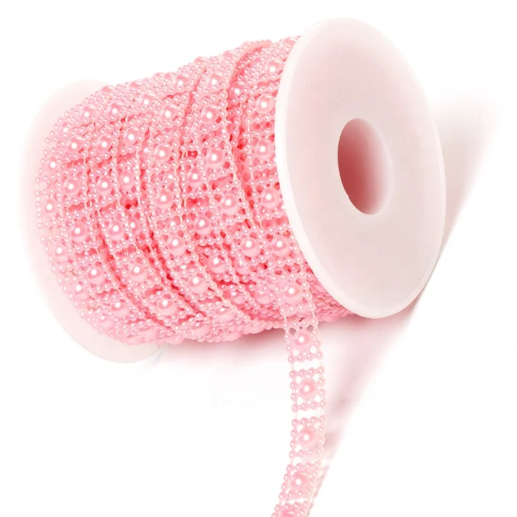 Fashionable Square shape beaded strand pink trims plastic rhinestone cup chain edge trim for bridal dress