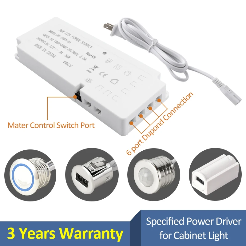LED Driver 12V DC Multiple Output Power Supply New Erp 12W Cabinet Light LED Power Supply with Dupont Connector