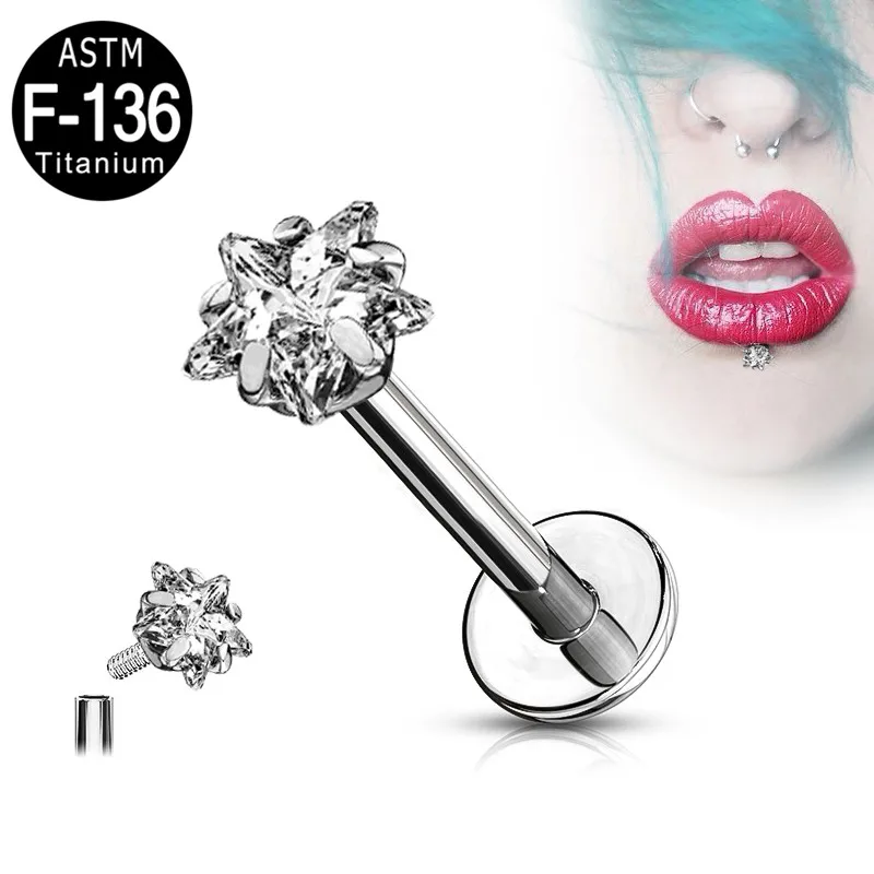 2022 The Latest Design Jewelry Three Prong Set Heart CZ Top  Internally Threaded Monroe Labret Piercing Wholesale