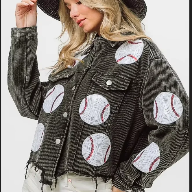 New explosion models do old corduroy jacket women Europe and the United States cross-border baseball sequins jacket blouse