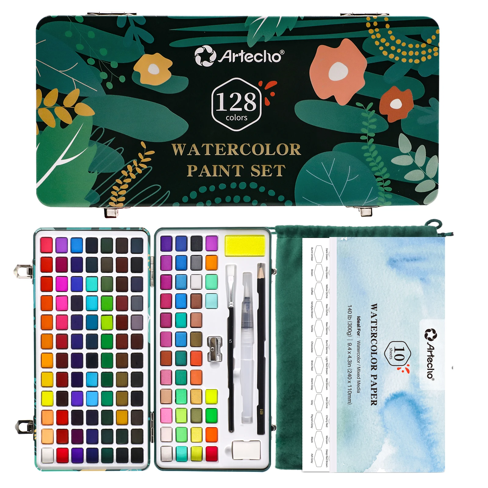 Artecho NEW tin case 128 colors watercolor set paint set artist paint watercolor paint travel kit