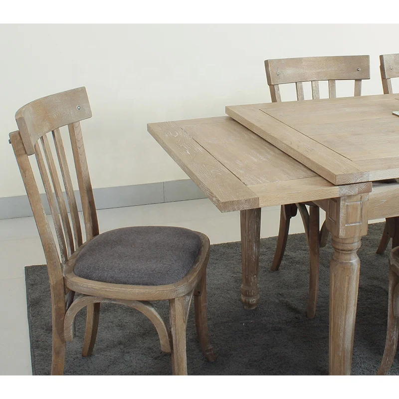 Hand carved rustic solid wood restaurant use  table and chairs extension dining furniture (DT-515F-OAK)