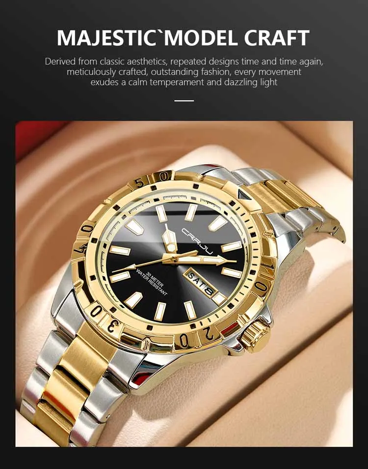 CRRJU 5028 fashion custom brand men quartz watch best Steel Strap waterproof week display advertising business watch supplier