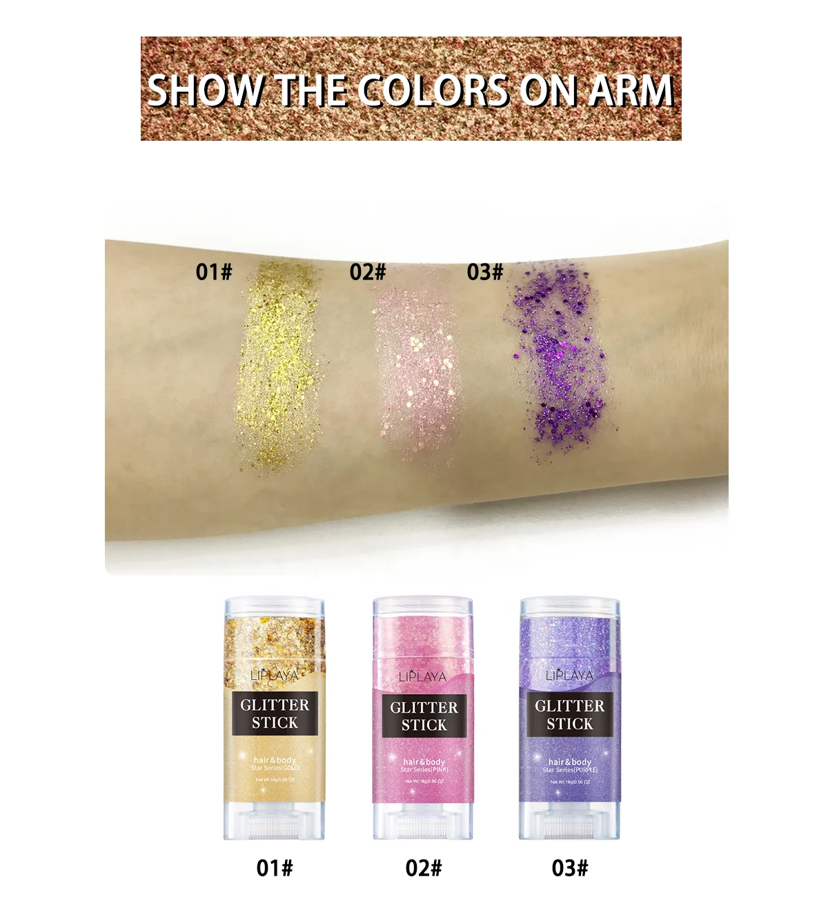 Pink Gold Purple  Glitter Stick Strong Hold Shining Beautiful Colorful  for Face Hair Body