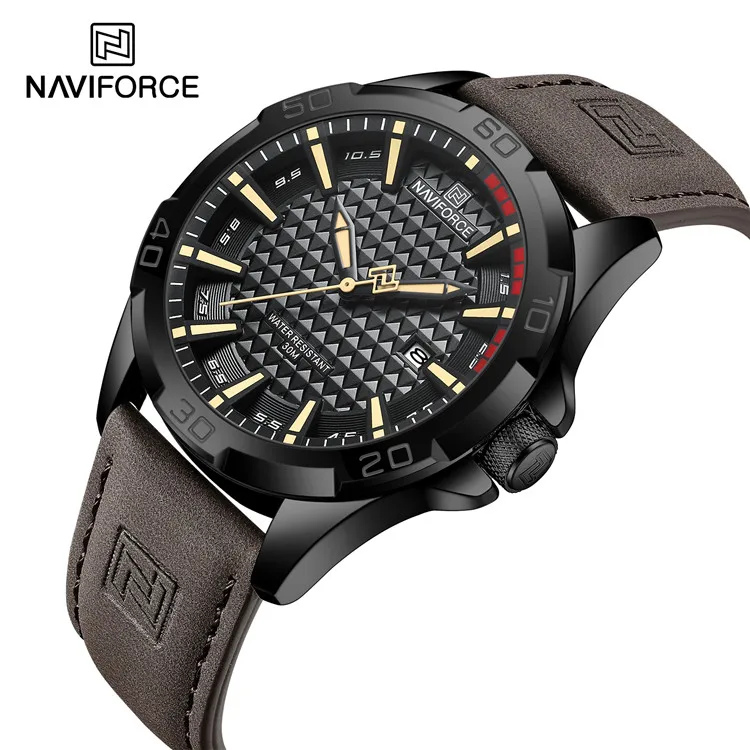 NAVIFORCE 8023 Модные мужские спортивные часы из натуральной кожи углеродного волокна циферблат Кварцевые