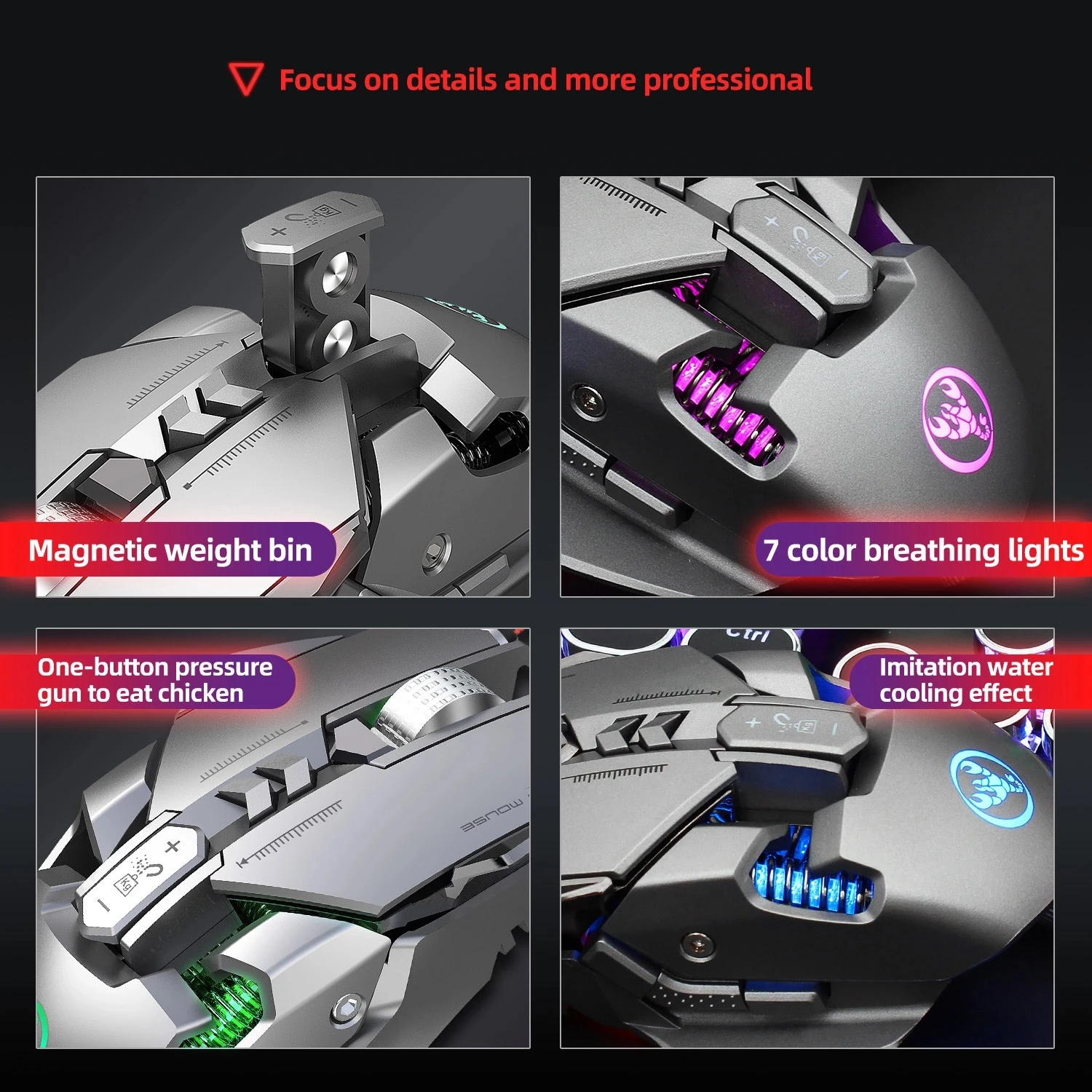 RGB Light Programmable 6400DPI 7 Buttons USB Mechanical Gaming Wired Mouse