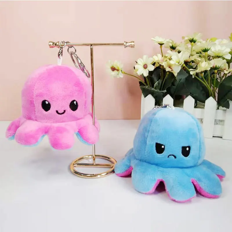 
Wholesale bag pencil case decor gift double-sided reversible octopus flip design plush keychain custom pendant octopus keychain 