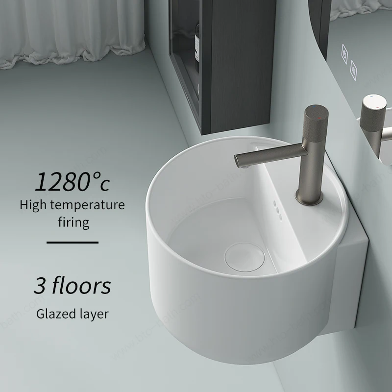 BTO Round Oval Modern Design small size ceramic basin bowl Bathroom wash basin wall hung sink ceramic basin
