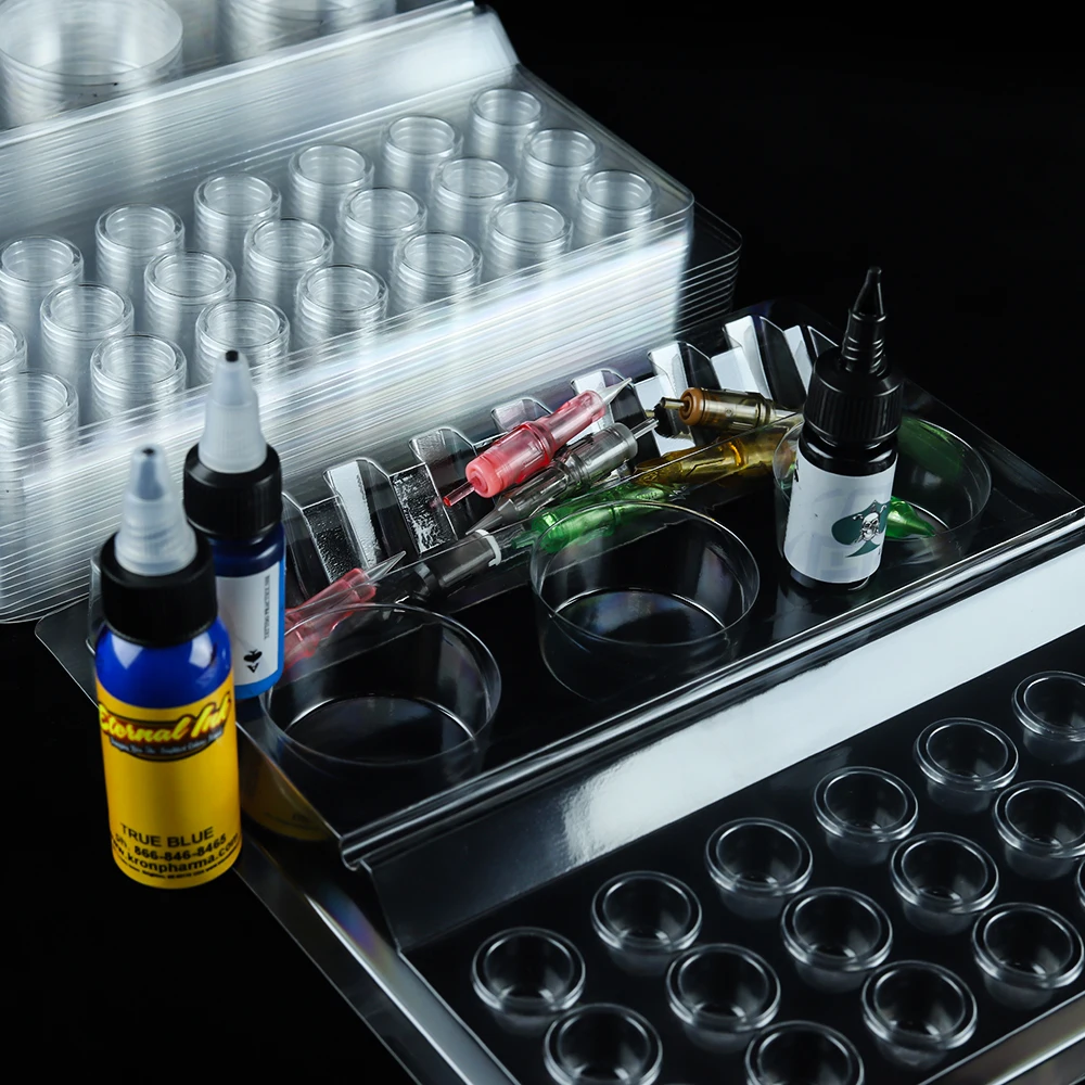 Tattoo Ink Tray 20pcs/box Disposable White Plastic Pigment Tray Color Palette Holder Adhesive ink Tray Holders Tattoo Ink Palet