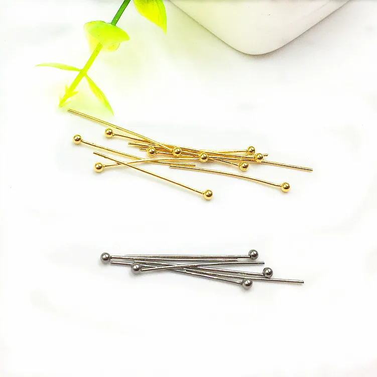 S1075 200pcs/bag 20 21 22 23 24 Gauge Gold Plated Stainless Steel Ball Head Pins Stainless Steel Jewelry Findings Supplies