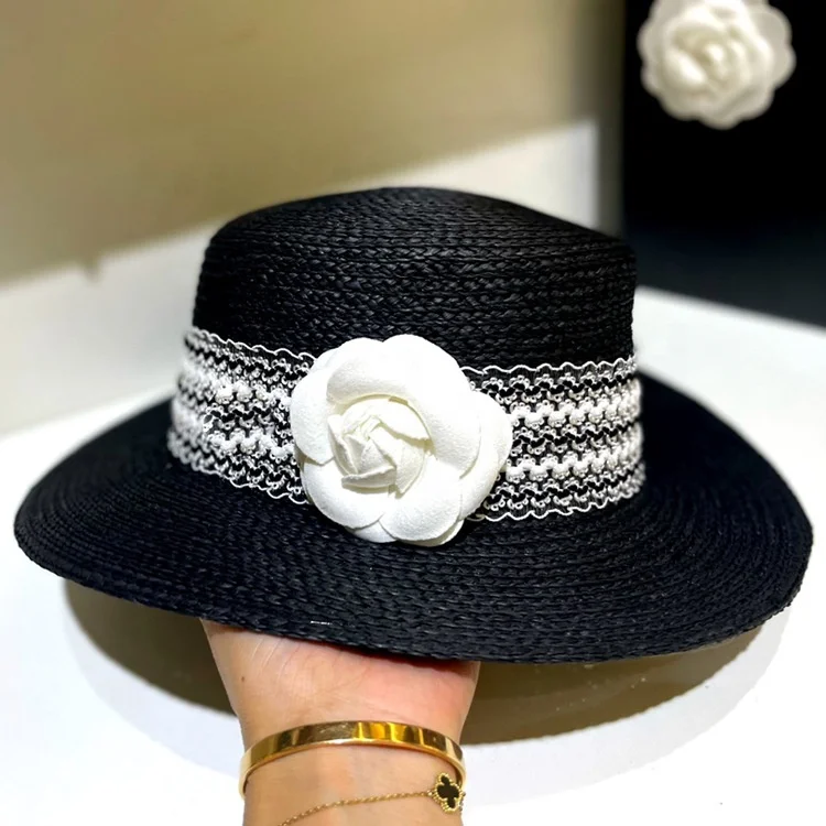 Japanese Fresh Vintage Flat Top Hat Literary Holiday Flower Lafite Straw Hat Children Summer Beach Sun Visor Hat