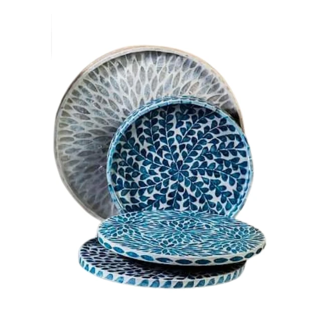 Unique Design Handmade Bone Inlay Serving Tray Mother of Pearl Rectangle Tray with Handles from Vietnam