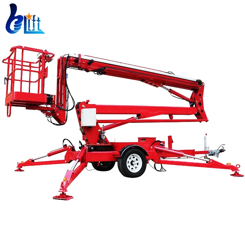 10m-24m Trailer Towing Manlift Articulated Boom Lift Truck Towable Telescoping Lift With Self Walking Device For Sale