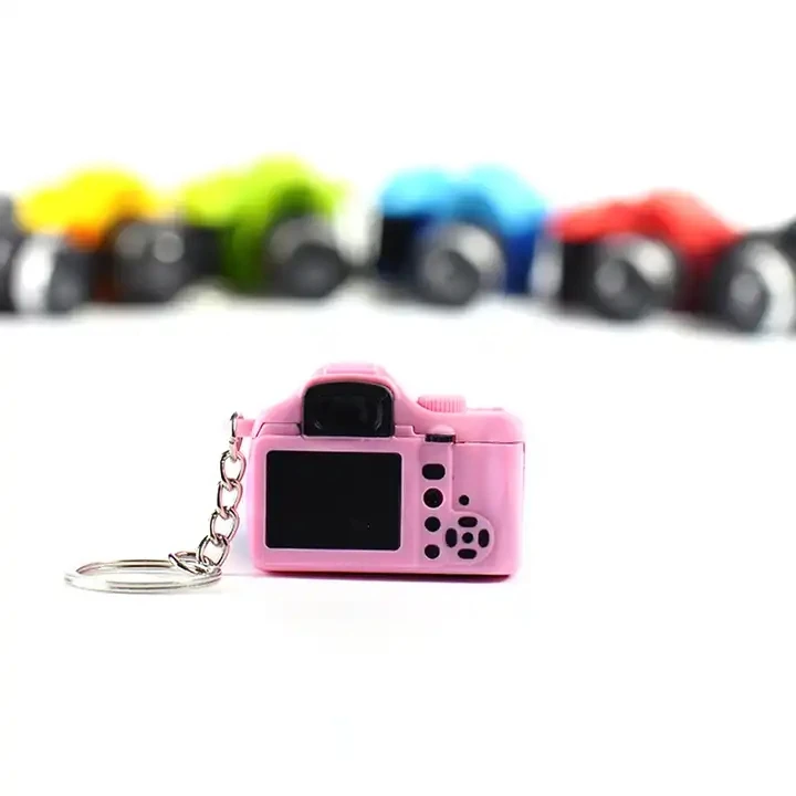 SLR Camera Keychain Car Key Ring LED Flashlight Colorful Kaca Key chain Mini Camera Keychain