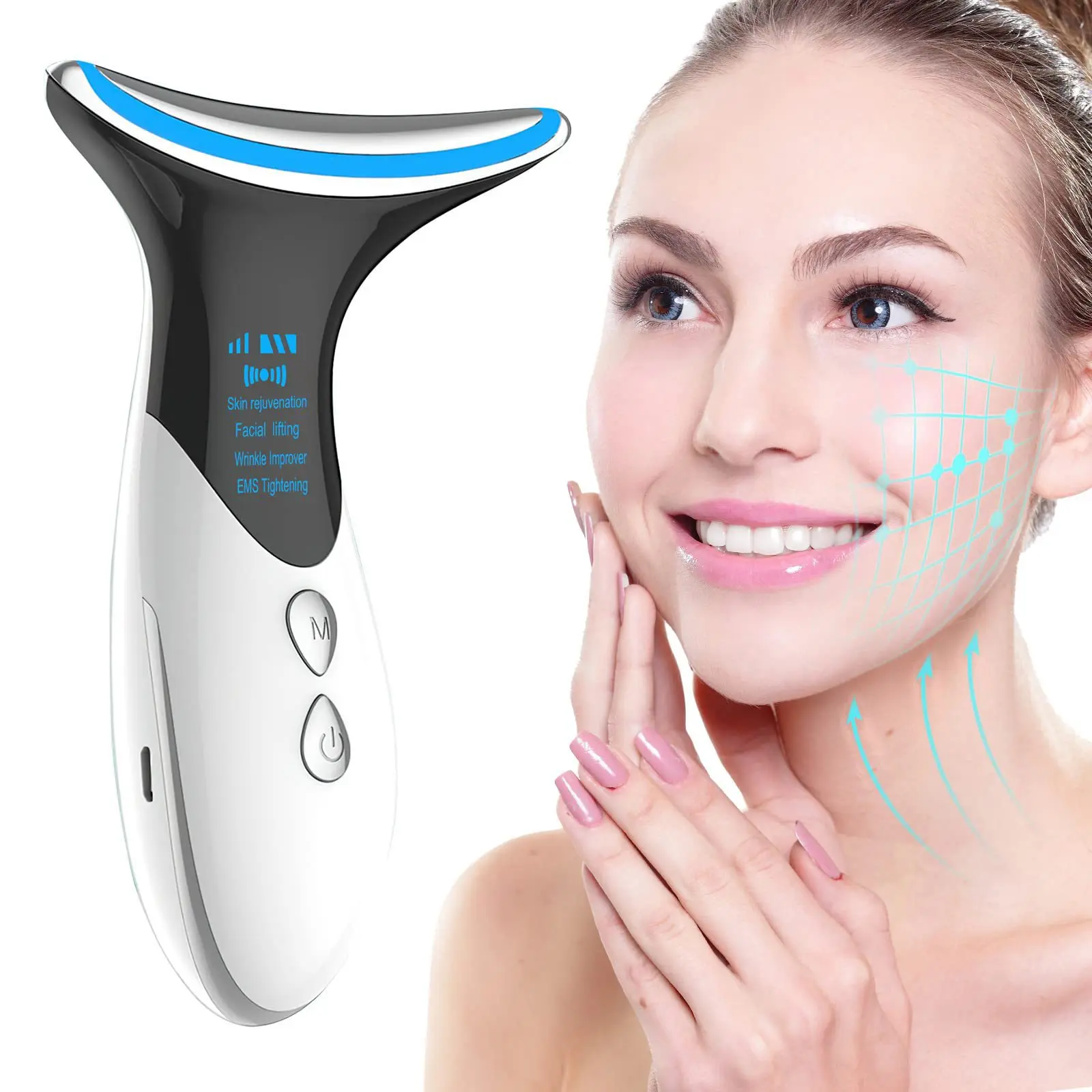 Hot Sale EMS Micro Current Lifting Vibration Massage Color Light Electric Neck Face Lifting Beauty Device