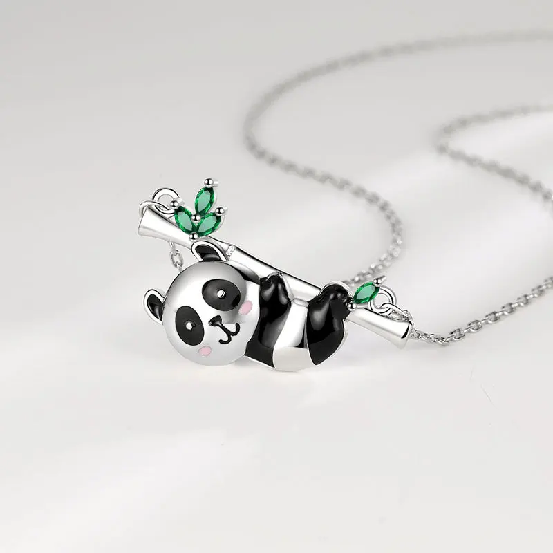 Dropshipping Popular Adorable Enamel Chinese Culture Bamboo Panda Necklace For Girl Gift