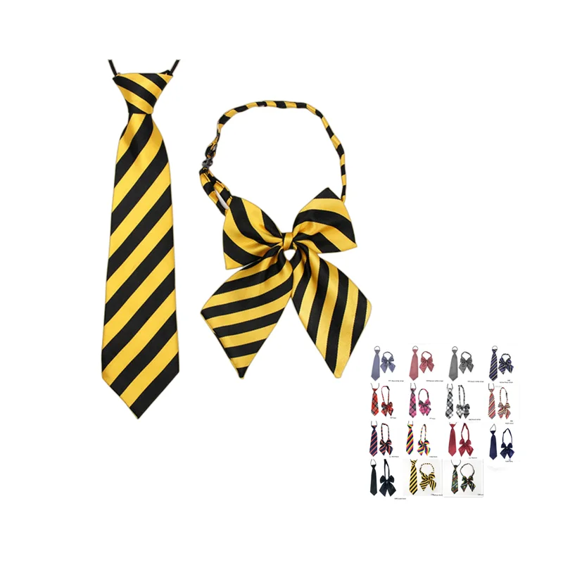 Недорогие галстуки для мальчиков и девочек для детского сада, униформа для начальной школы, Детский Регулируемый однотонный галстук в полоску и бабочка