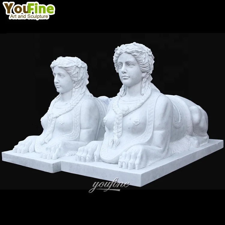 Customized Size Outdoor Life Size Antique Hand Carved Marble Sphinx Statues