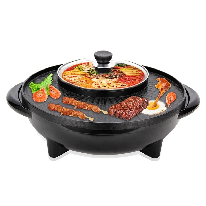 Hot Sale Multi-functiona Hot Pot And Bbq Grill Pan Korea Smokeless Electric Griddle With Hotpot High Quality Barbecue Grill