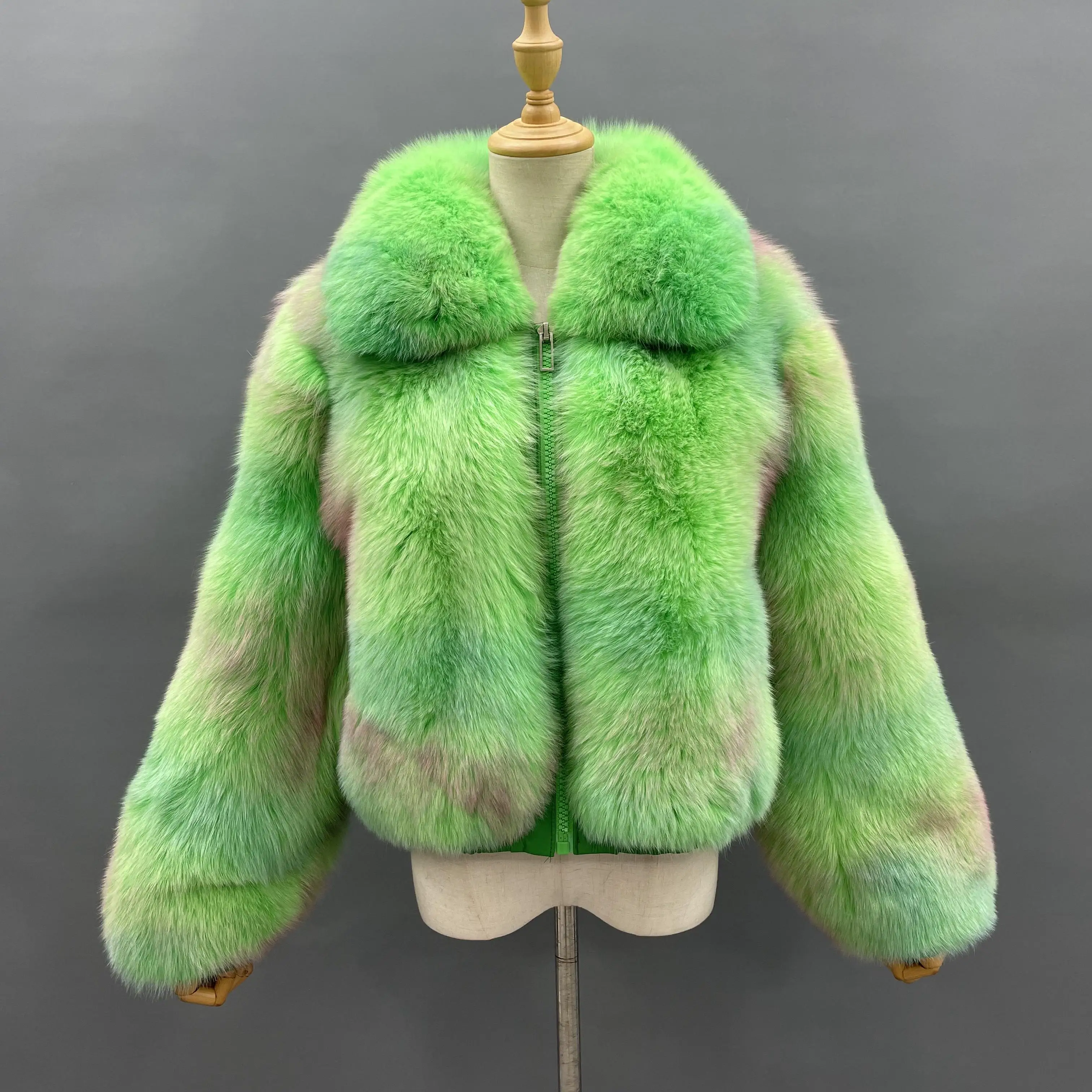Fashion Colorful Fade Full Pelt Natural Genuine Fox Fur Coat For Women