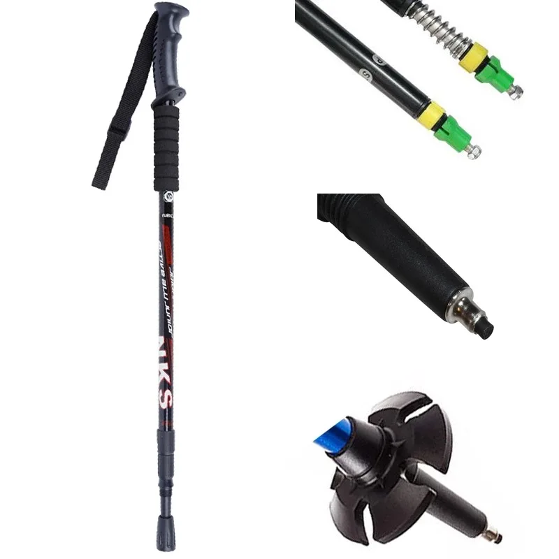 Adjustable Trekking Poles Aluminum Collapsible Walking Sticks Outdoor Spring shock absorber Hiking Poles Alpenstocks Camping