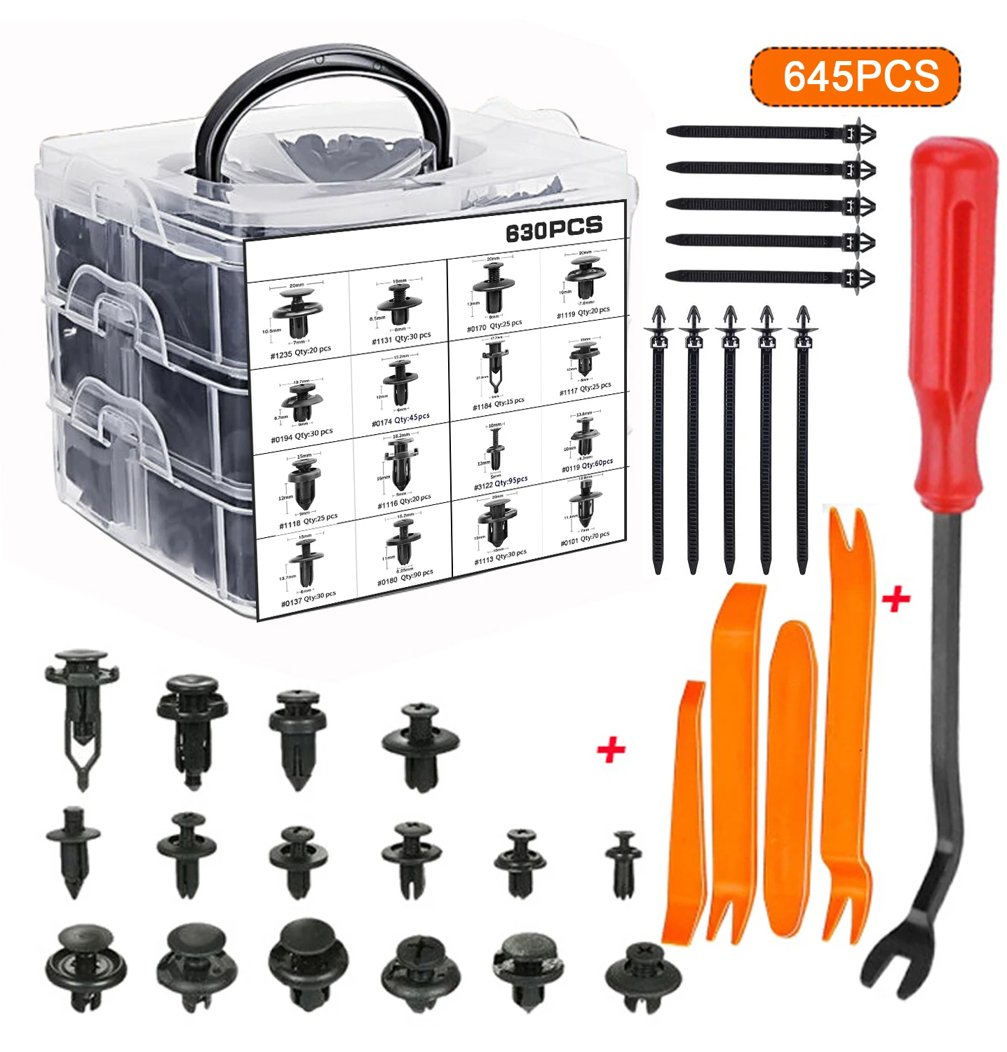 645pcs Car Vehicle Retainer Plastic Fasteners Push Trim Clips Pin Rivet Bumper   Boxed plastic fasteners